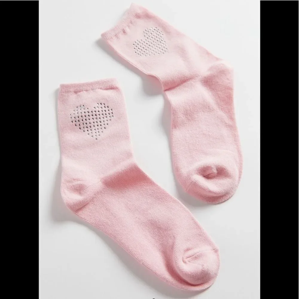 NEW (3) Urban Outfitters Bedazzled Icon Women's Crew Socks Blue Pink Set of 3